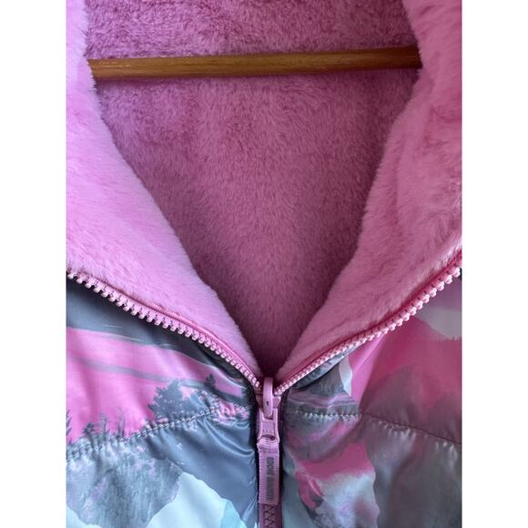 Eddie Bauer Down Puffer fleece Camo Pink Gray Reversible Jacket Girls 14/16 NWT - Picture 8 of 11